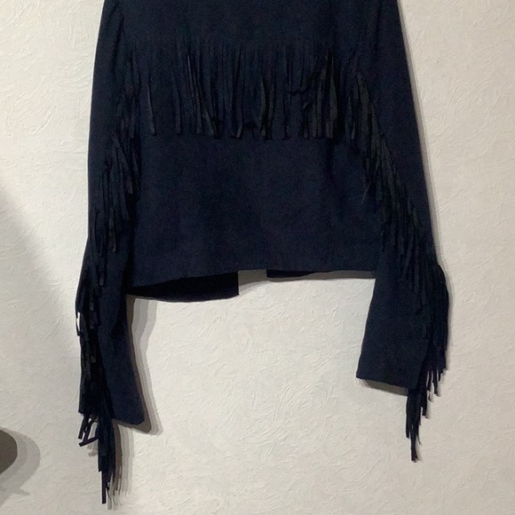 JustFab - Sz M - lightweight faux suede Navy Fringe Jacket with side pockets - Picture 9 of 9